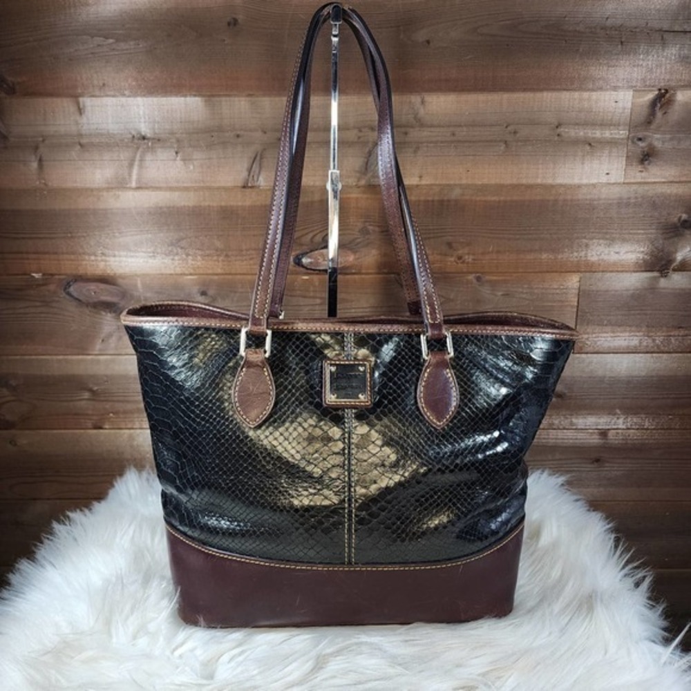 Dooney & Bourke Black & Brown Snakeskin Leather Tote